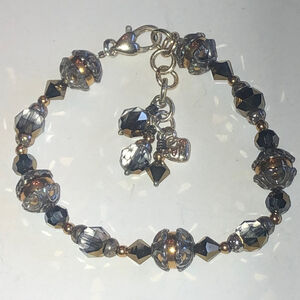 Brighton Silver Tone Gold Tone Smoky Gray Crystal Beaded Boho Bracelet